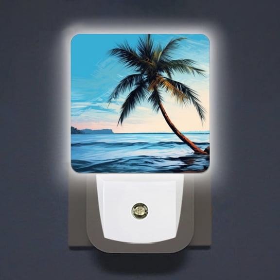 LED Night Lights Lamp with Dusk to Dawn Sensor, Isolated Palm Tree On The Beach Night Light Plug Into Wall for Kids Room, Bedroom, Bathroom, Kitchen, Hallway