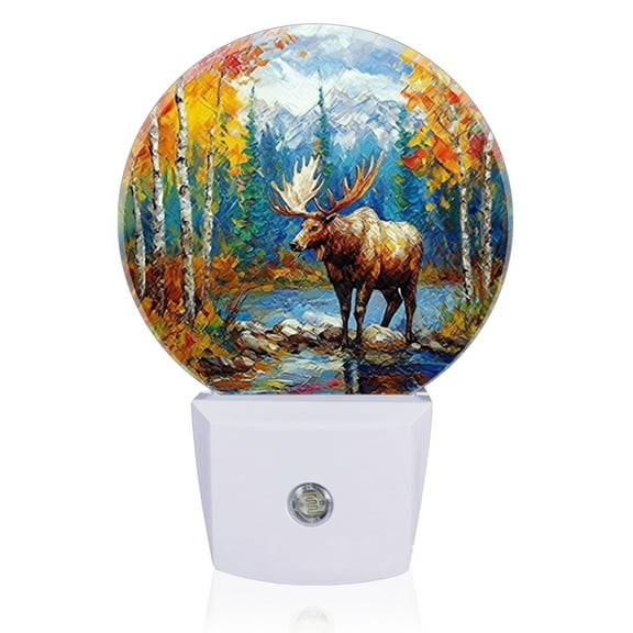 LED Night Lights Lamp with Dusk to Dawn Sensor, Majestic Autumn - Forest Moose Night Light Plug Into Wall for Kids Room, Bedroom, Bathroom, Kitchen, Hallway