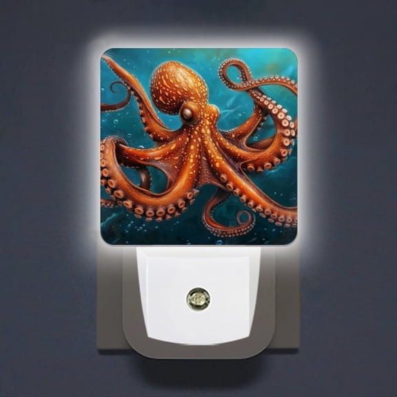 LED Night Lights Lamp with Dusk to Dawn Sensor, Majestic Octopus Gracefully Swimming In The Depths Of Ocean Night Light Plug Into Wall for Kids Room, Bedroom, Bathroom, Kitchen, Hallway