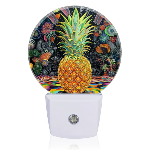 LED Night Lights Lamp with Dusk to Dawn Sensor, Psychedelic Pineapple With Colorful Patterns Night Light Plug Into Wall for Kids Room, Bedroom, Bathroom, Kitchen, Hallway