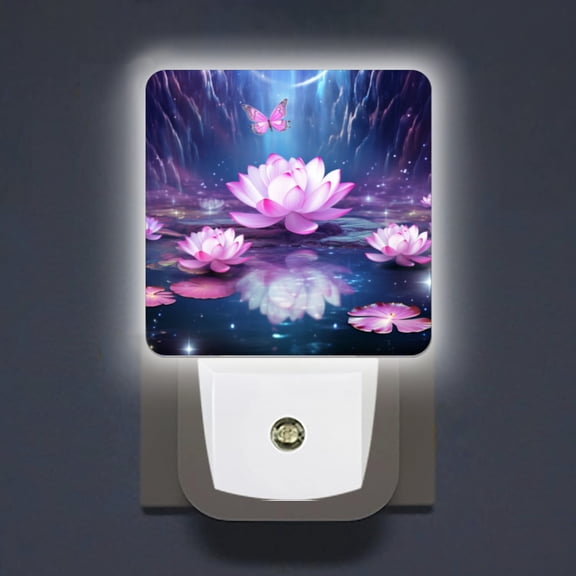 LED Night Lights Lamp with Dusk to Dawn Sensor, Serene Lotus Pond With Pink Petals Floating On The Water Night Light Plug Into Wall for Kids Room, Bedroom, Bathroom, Kitchen, Hallway