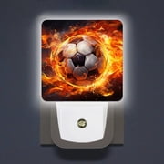 LED Night Lights Lamp with Dusk to Dawn Sensor, Soccer Ball Engulfed In Flames Night Light Plug Into Wall for Kids Room, Bedroom, Bathroom, Kitchen, Hallway