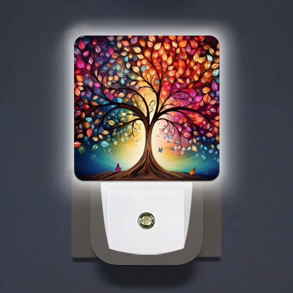 LED Night Lights Lamp with Dusk to Dawn Sensor, Tree With Colorful Leaves And Butterflies Night Light Plug Into Wall for Kids Room, Bedroom, Bathroom, Kitchen, Hallway
