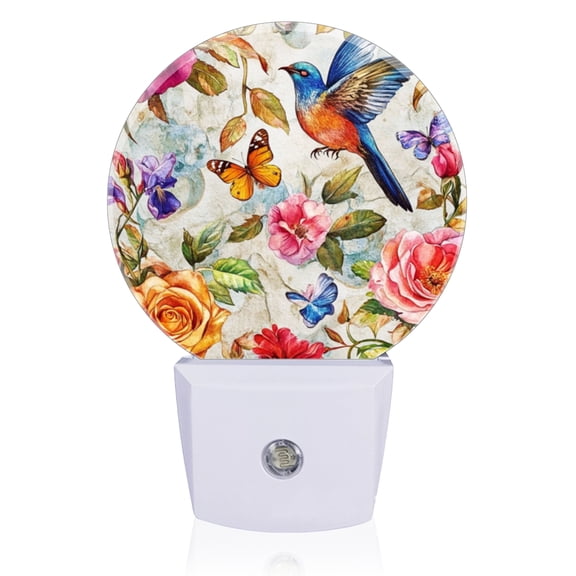 LED Night Lights Lamp with Dusk to Dawn Sensor, Whimsical Flower - Bird - Butterfly World Night Light Plug Into Wall for Kids Room, Bedroom, Bathroom, Kitchen, Hallway