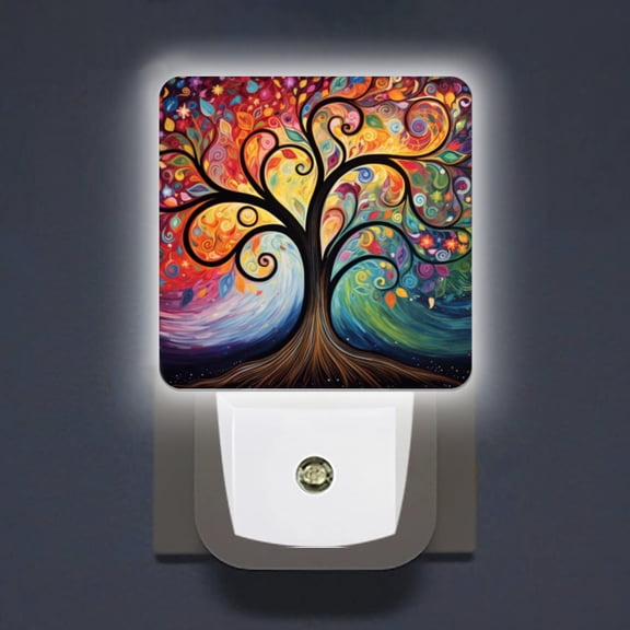 LED Night Lights Lamp with Dusk to Dawn Sensor, Whimsical Tree Of Life With Swirling Branches And Vibrant Leaves Night Light Plug Into Wall for Kids Room, Bedroom, Bathroom, Kitchen, Hallway