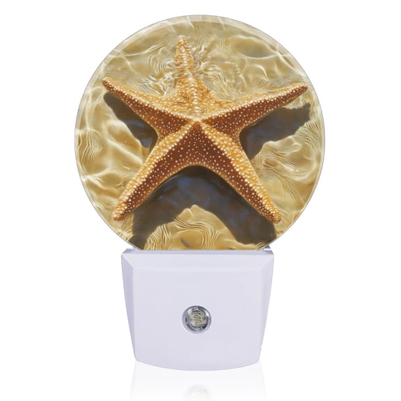 Light Sensor of LED Night Light, Yellow Starfish Lay On The Beach Night Light Plug Into Wall for Kids Room, Bedroom, Bathroom, Kitchen