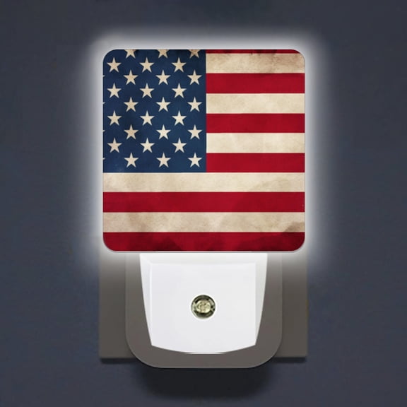 LED Night Lights Lamp with Dusk to Dawn Sensor, Vintage American Flag Night Light Plug Into Wall for Kids Room, Bedroom, Bathroom, Kitchen, Hallway