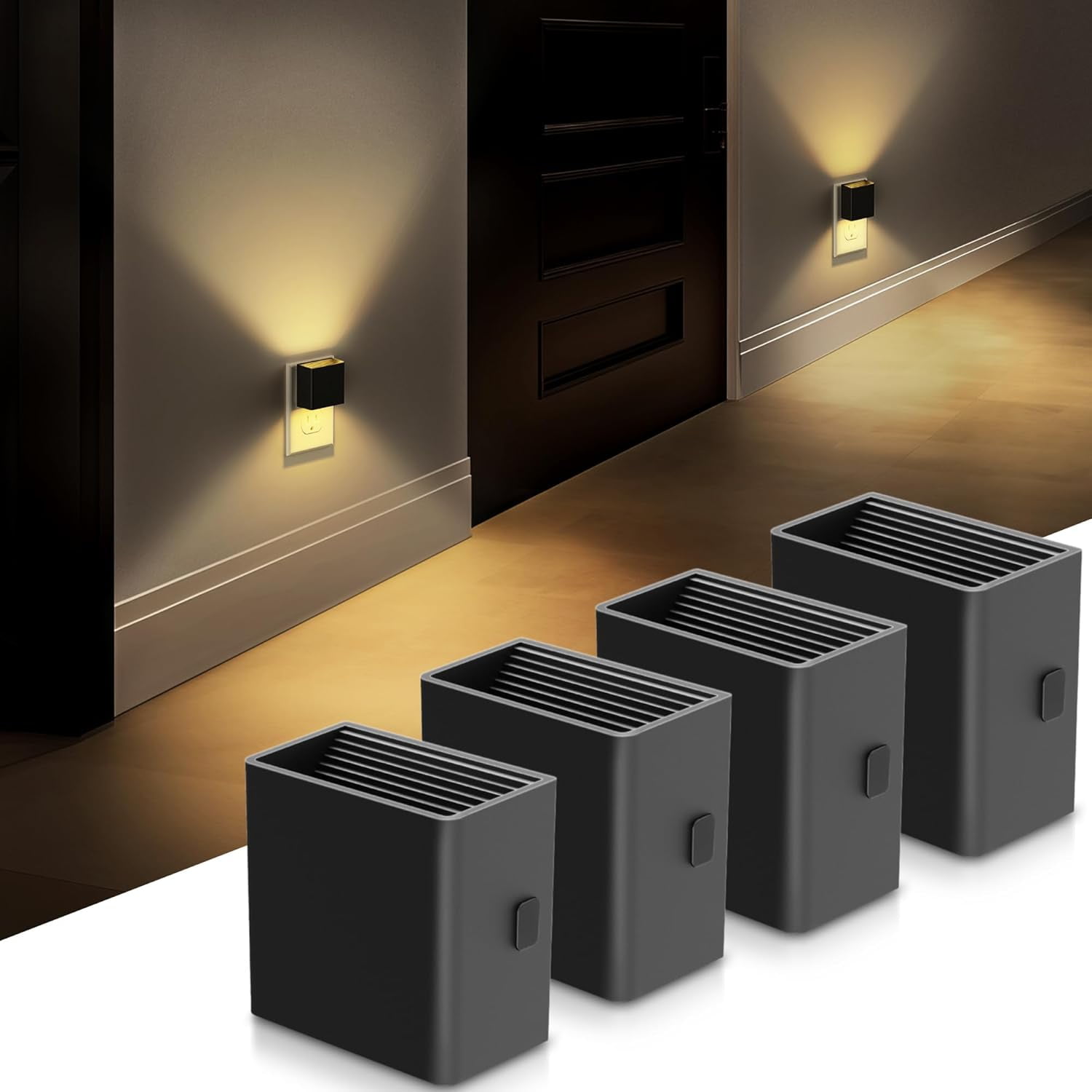 LED Night Lights Plug into Wall [4 Pack], Plug in Nightlight, 3 Level Brightness Adjustable Night Light, Dusk to Dawn Sensor, Nightlights for Adults, Bedroom, Bathroom, Hallway, 3000K