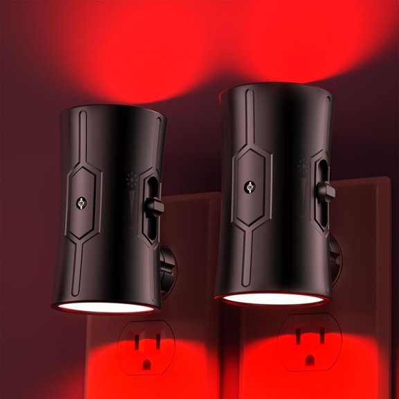 LED Night Lights Plug into Wall, Bright Night Light, Dusk to Sensor, Red Night Light, 0-100LM Adjustable Brightness, Dimmable Nightlights for Hallway, Bathroom Bedroom Kitchen, 2 Pack