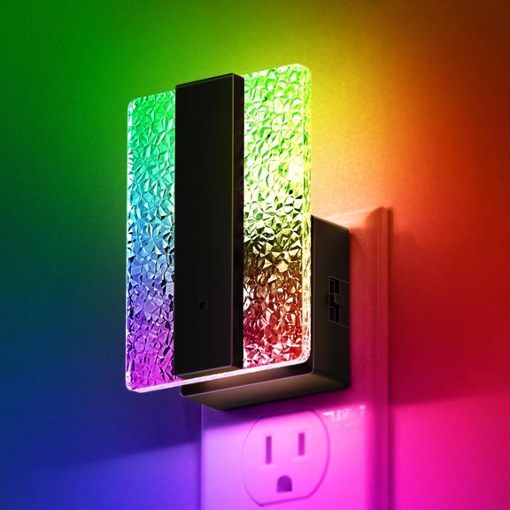 LED Night Lights Plug into Wall, Decorative Night Light with Dusk-to- Sensor, 8 Color-Changing Nightlights with Slide Button, Nightlights for , Bathroom, Hallway, Bedroom