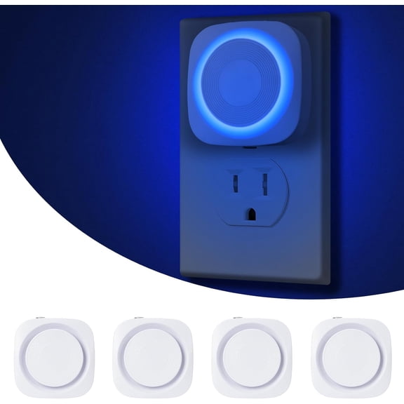 LED Night Lights Plug into Wall, Indirect Soft Dimmable Night Light with Dust to Sensor, Blue Nightlight for Bedroom,Bathroom,Kitchen,Stairs,Hallway,Travel, 4 Packs, Blue
