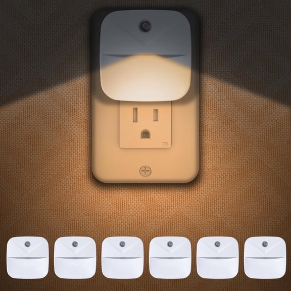 LED Night Lights Plug into Wall with Dusk-to- Sensor, Automatically Turn and Off,Night Light for ,Bedroom,Bathroom,Stairs,Warm White, 6 Packs