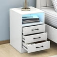 thumbnail image 1 of LED Nightstand with 3 Drawers & Cabinet,Storage End Table Side Table with USB Charging Ports,Wireless Charging & Remote Control LED Light,Wooden Cabinet Unit Bedside Table for Living Room,White, 1 of 7