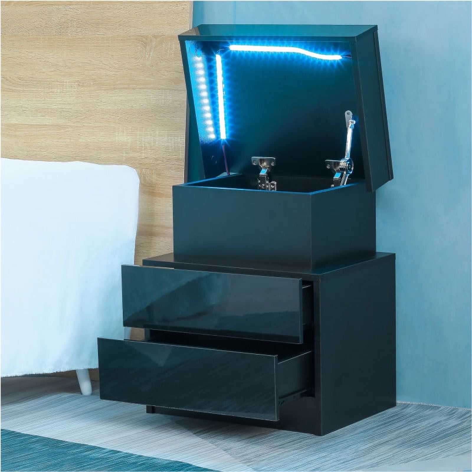 Modern LED Nightstand With 3 Drawers - White Bedside Table With Adjustable RGB Lights & Acrylic Panel
