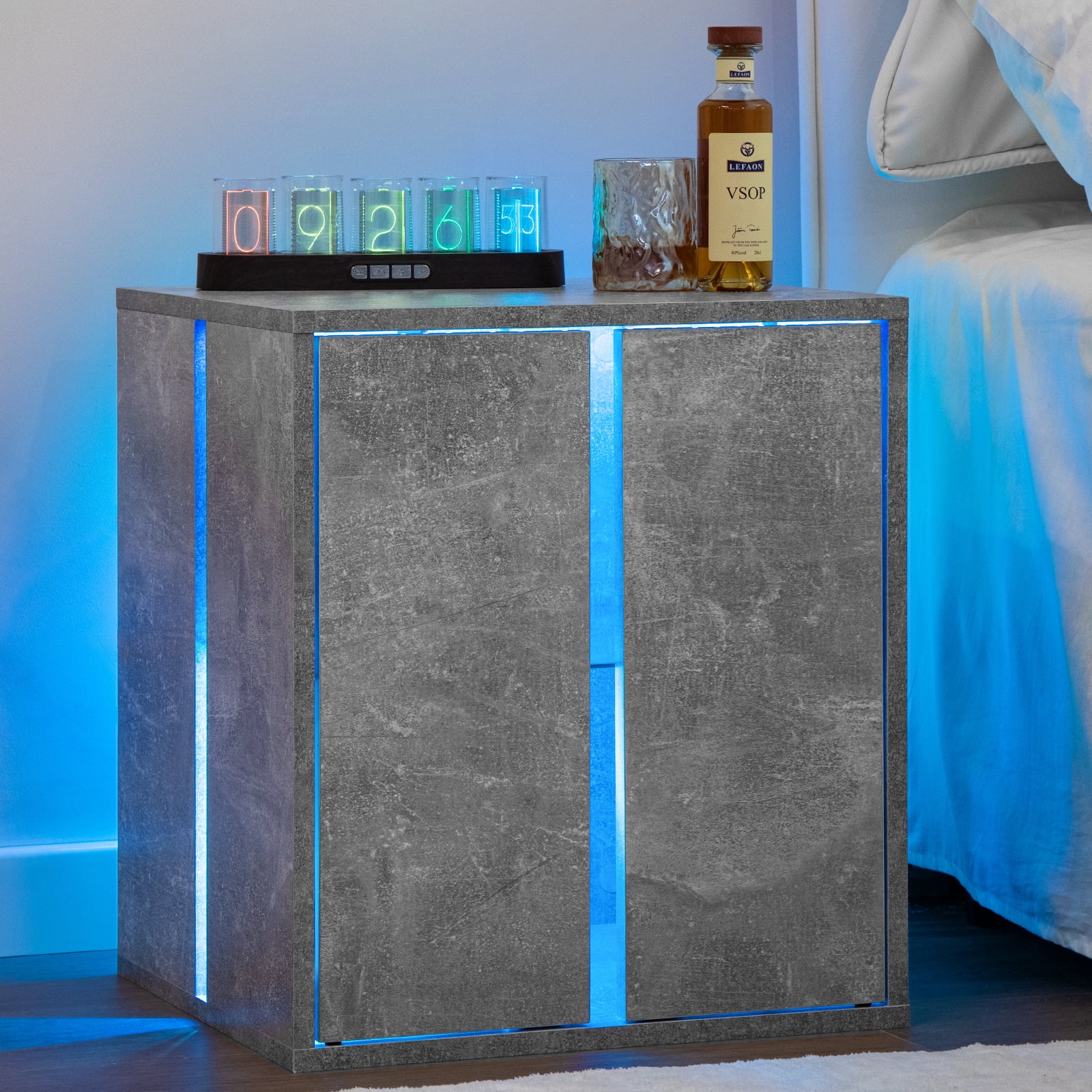 LED Nightstand LED Bedside Table Nightstands with LED Lights End Table ...