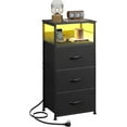 thumbnail image 1 of LED Nightstand with Charging Station, Black Night Stand with 3 Fabric Drawers and Storage Shelf, Small Dresser for Small Space, Bedside Table with USB Ports and Outlets for Bedroom, 1 of 14