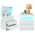 LED Nightstand Set of 2, White Bedside Table with High Gloss Drawers