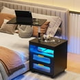 thumbnail image 1 of LED Nightstand with Wireless Charging Station, Bedroom Night Stand with Adjustable Rotary Study Table/Workable, Smart Bedside Table Night Stand with 2 Drawers and 4 Lockable Wheels (Black), 1 of 9