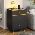thumbnail image 1 of LED Nightstand with 2 USB Ports and 2 AC Outlets for Bedroom,Night Stand End Side Table with LED Lights&3 Drawers&Glass Top for Living Room,Black, 1 of 9