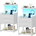 LED Nightstand with Charging Station 2 Drawers Night Stand with LED