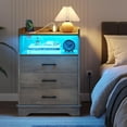 thumbnail image 1 of LED Nightstand with Charging Station&LED Lights for Bedroom, Bedside Table with USB Ports & Open Storage for Living Room,Gray, 1 of 9