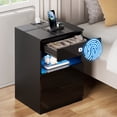 thumbnail image 1 of Hommpa Biometric Fingerprint Lock Nightstand with Charging Station, Black Smart LED Bedside Table with Lockable Drawer for Gun Safe, Modern High Gloss 3 Drawers End Table for Bedroom, 1 of 12