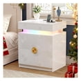 thumbnail image 1 of LED Nightstand with RGB Lights & Lockable Drawer - Modern Bedside Table with USB Charging, Auto Sensor, 2 Drawers - White, 1 of 9