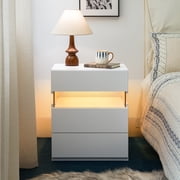 LED Nightstands, 3 Wood Drawer Dresser for Bedroom, End Table with Acrylic Board, Modern Night Stand, RGB LED Bedside Tables for Bedroom, Living Room Bedside Furniture, End Side Table
