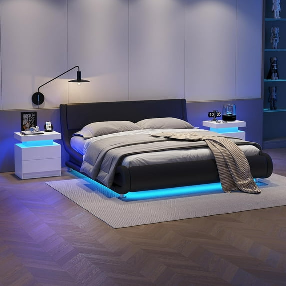 LED Nightstands Set of 2 Modern Bedside Table for Bedroom Night Stand Set 2 with 2 Drawers Side Table with LED Lights for Bedroom,Living Room