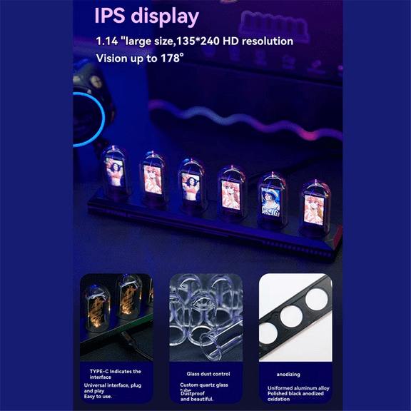 LED Nixie Tube Clock IPS Color Screen Digital Clock DIY Analog Digital Tube WiFi Time Desktop Desktop Digital Clock