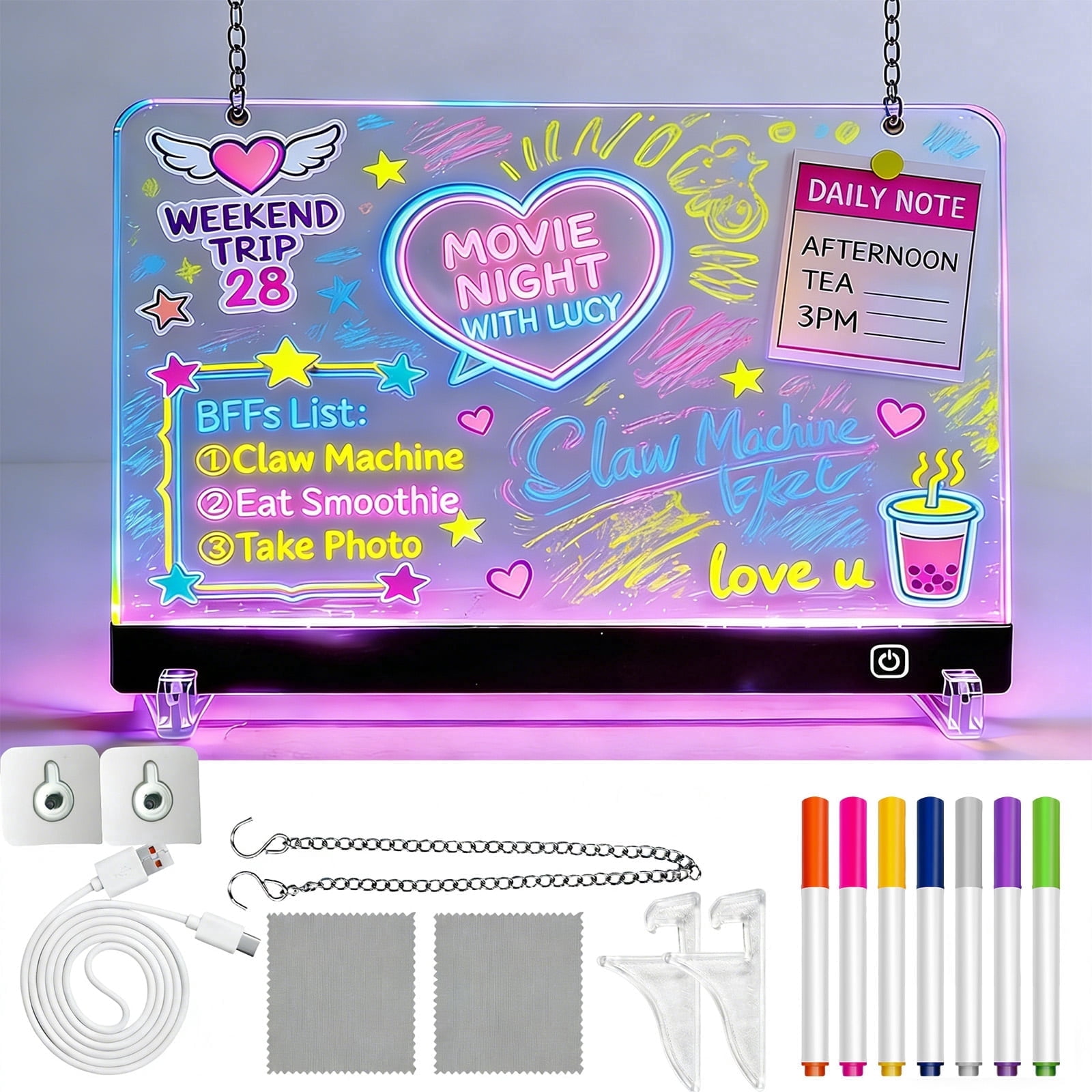 Panel Led Note Card LED Note Board 13.7x10 Inch Dimmable Glow Message Board with 7 Markers ...