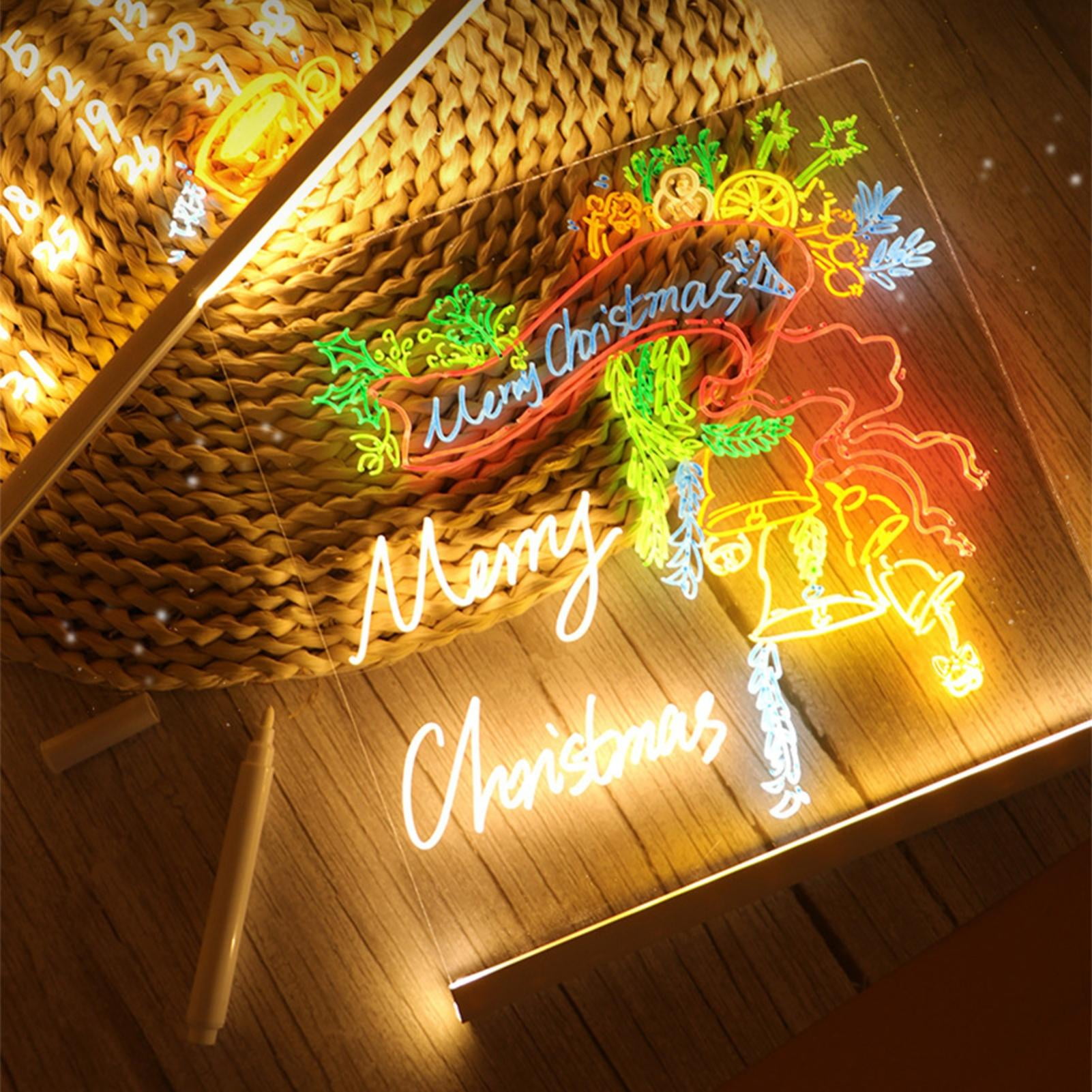 LED Glow-in-the-Dark Memo Board With Stand & 7 Color Pens | 20x20cm Acrylic Dry Erase Message Board For Kids & Office