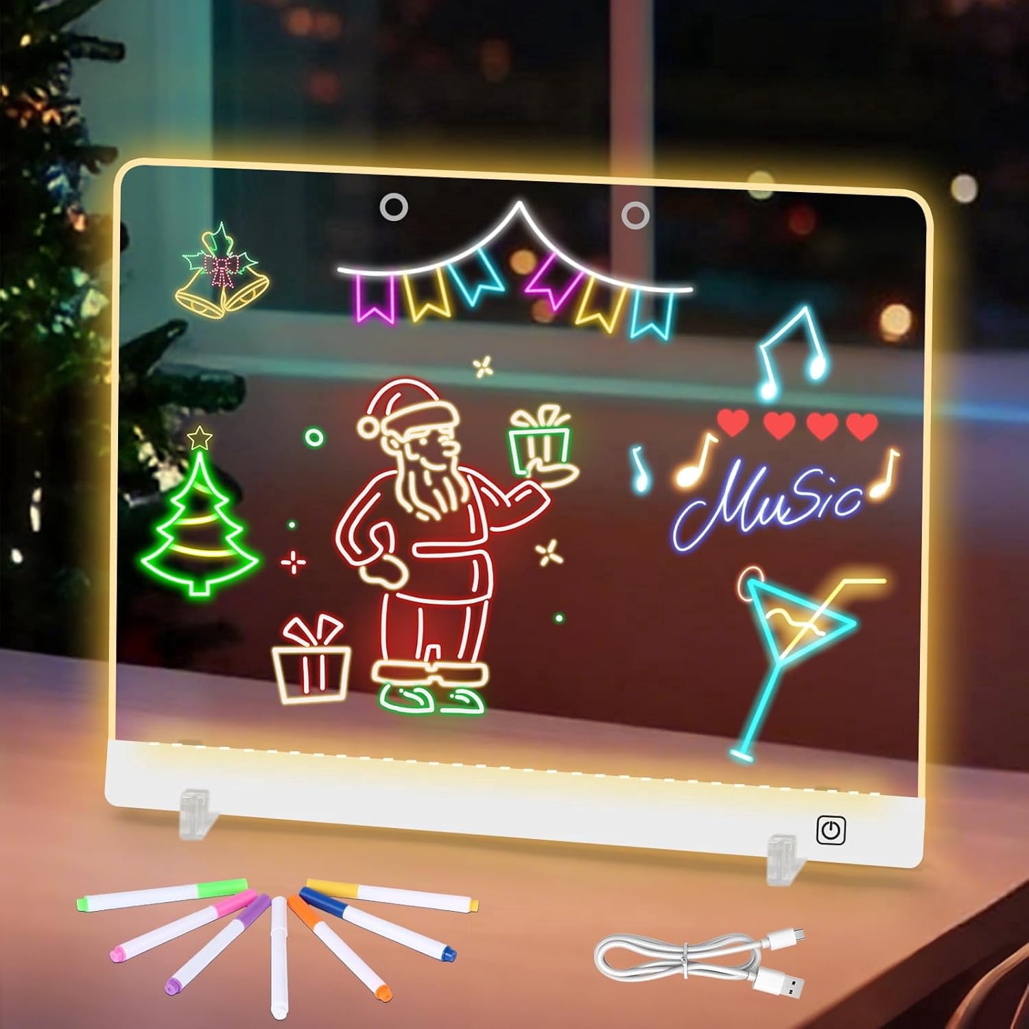 LED Note Board with Colors, 15.7 "X11.8 Rechargeable Drawing Pad with Stand for Kids, 7-Color, 5 Light Modes and 7 Markers, Sketching Gift Toy for Kids/Girls/Teens
