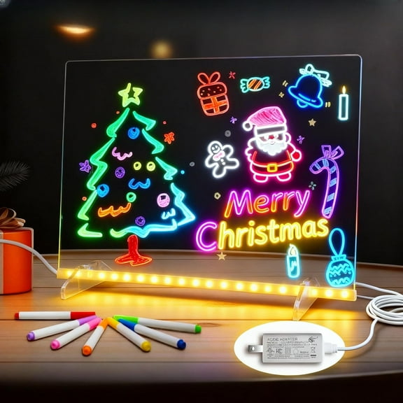 LED Note Board with Colors, 2026 New Light Up Acrylic Message Board, Creative Rewritable Acrylic LED Message Board, Large Led Drawing Board, Light Up Dry Erase Board with Adjustable Stand (7.87*7.87)