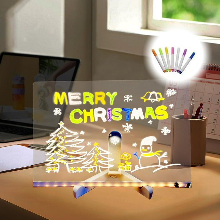 LED Note Board with Colors 5.9 x 5.9 inch Acrylic Dry Erase Board with Light Glowing Acrylic Message Marker Board Light up Dry Erase Board with