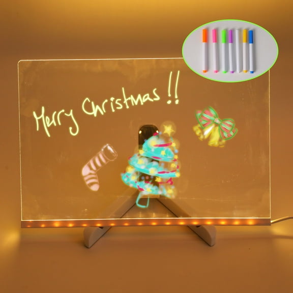 LED Note Board with Colors, Acrylic Dry Erase Board with Light, Light up Dry Erase Board with Stand as a Glow Memo LED Letter Message Board Note Glass Led Board White Board