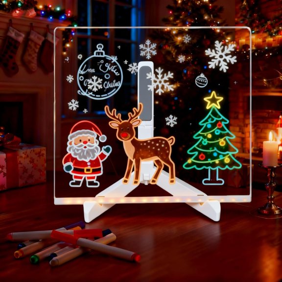 LED Note Board with Colors, Glowing  Message Marker Board, Illuminating Dry Erase Board with Sturdy Stand, Memo Letter Board with Interactive Light, White Board for Idea Generation (7.9*7.9in)