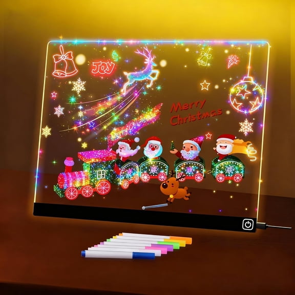LED Note Board with Colors, Led Drawing Board Acrylic Dry Erase Board with Light 7 Colors Message Writing Board Night Light with 7 Markers for Home/Office/Christmas Decor