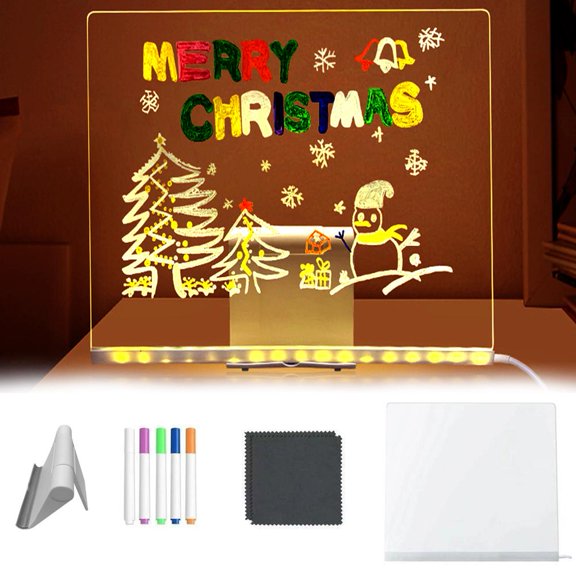 LED Note Board with Colors, Light Up Message Board Christmas, Acrylic Dry Erase Board, Illuminated Note Board with Colors Notepad with Adjustable Stand and Pens
