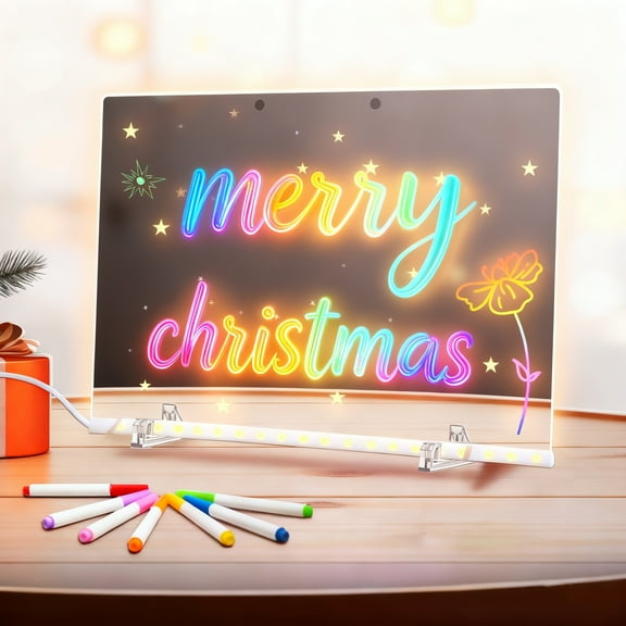 LED Note Board with Colors, MODANU 7.87 x 7.87 inch Glowing Acrylic Message Board, Acrylic Dry Erase Board with Stand as a Glow Memo LED Letter Message Board, Christmas Gift Choice