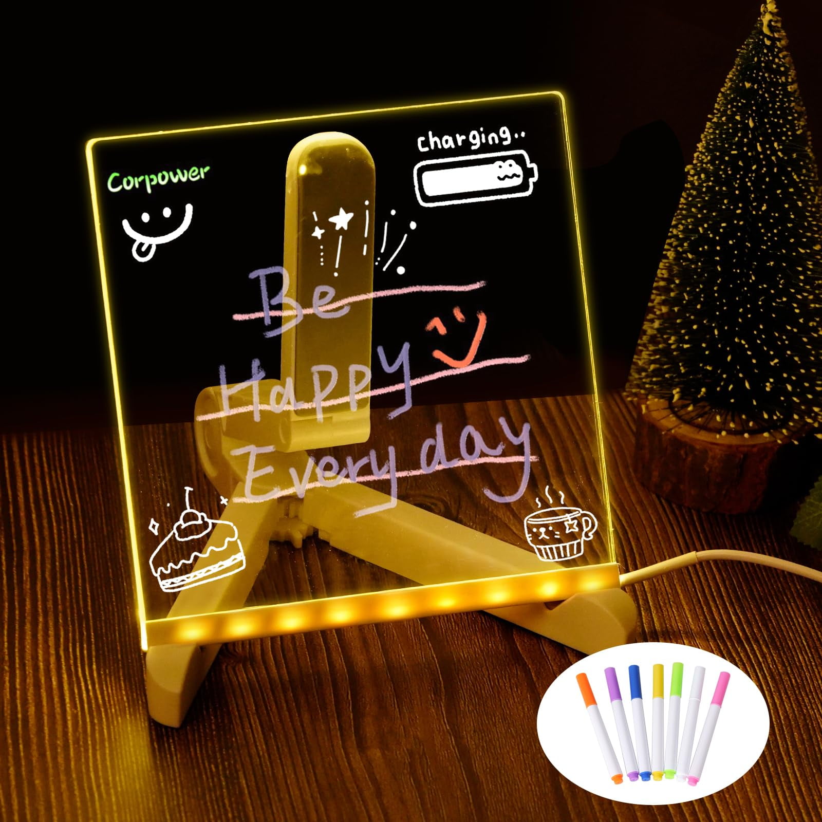 LED Note Board with Colors, PEATOP Glowing Acrylic Letter Erase Board with Light,Light up Dry