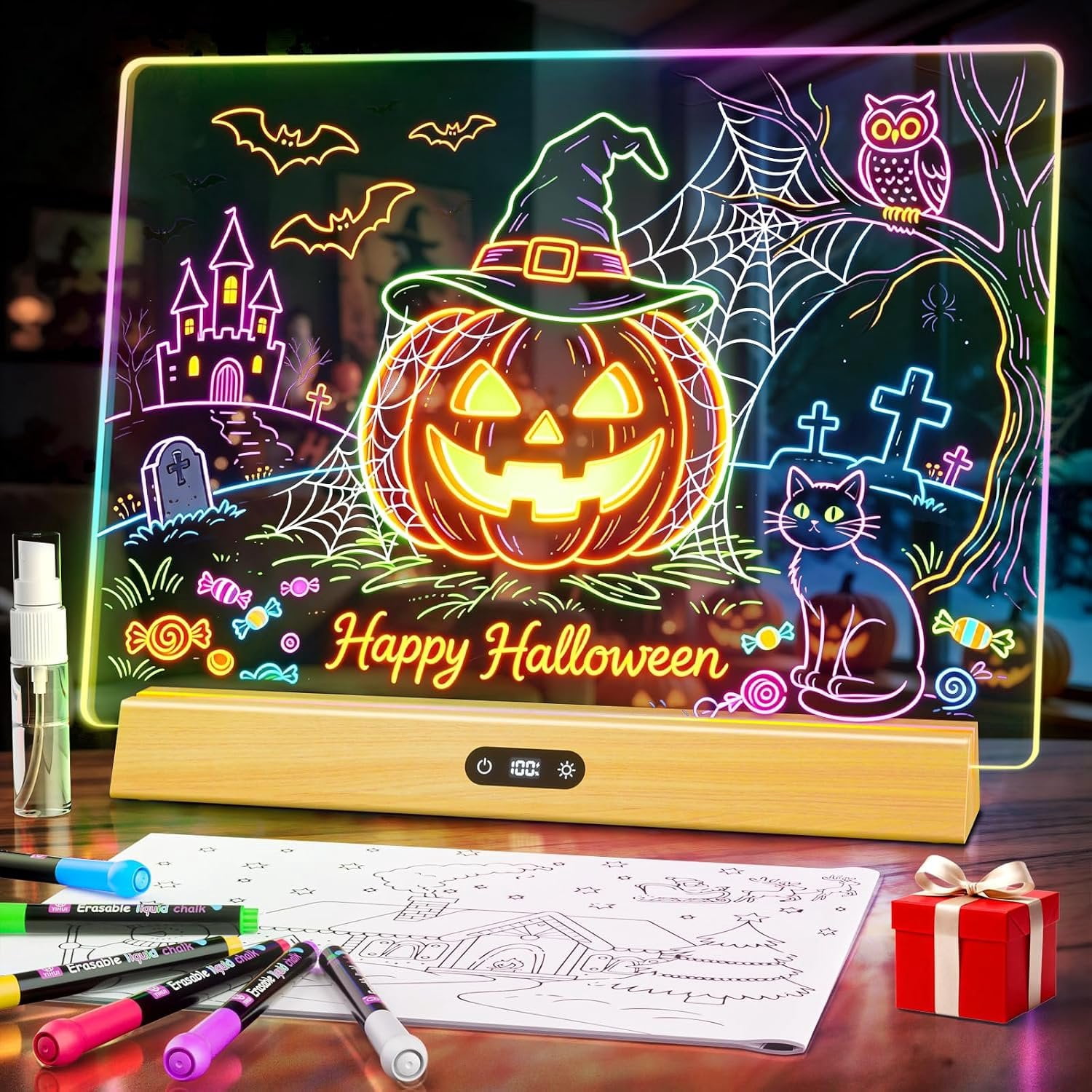 LED Note Board with Colors, Rechargeable 17-Inch Doodle Glow 9-Mode ...