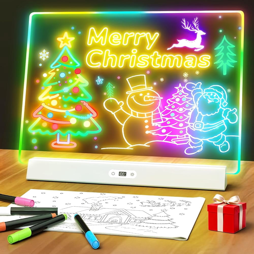 GEOKAY LED Note Board with Colors, Rechargeable 17-Inch Doodle Glow 9 ...