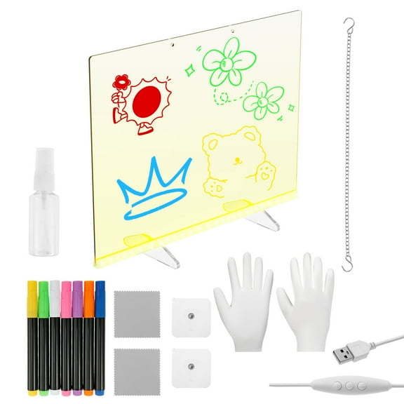 LED Note Board Light Up Acrylic LED Message Board with 7 Colors 4 Modes 14inch Reusable Glowing Acrylic Drawing Plate for Kids Home Office