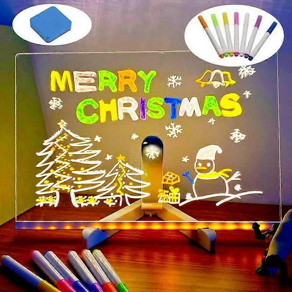 LED Note Board with Colors, Light Up Acrylic Message Board, Led Drawing Board, Illuminated Acrylic Notepad with Adjustable Stand and Pens