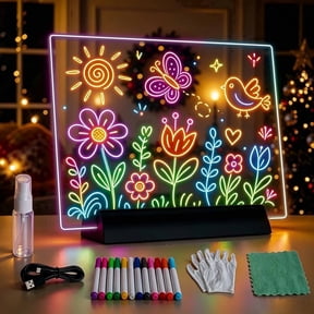 KOBAIBAN 7.9" Rechargeable LED Drawing Board with 9 Lighting Modes, 12 Markers, Light up Drawing Board for Kids Girls Boys Birthday Gifts, Black