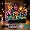 thumbnail image 1 of KOBAIBAN 7.9" Rechargeable LED Drawing Board with 9 Lighting Modes, 12 Markers, Light up Drawing Board for Kids Girls Boys Birthday Gifts, Black, 1 of 12