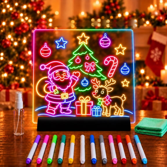 KOBAIBAN 7.9" Rechargeable LED Drawing Board with 9 Lighting Modes, 12 Markers, Light up Drawing Board for Kids Girls Boys Birthday Gifts, Black