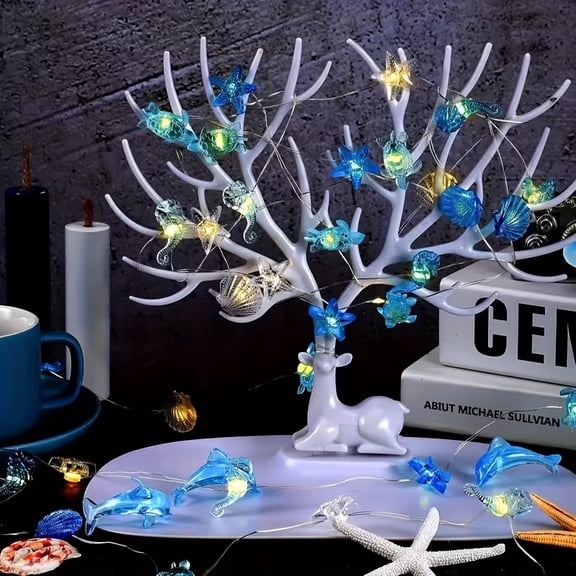 LED Ocean Decorative String Lights - Marine Shell, Sea Horse, Star Beach Design, Energy Saving, Switch Control, Perfect for Beach Decor