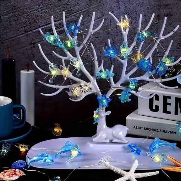 LED Ocean Decorative String Lights - Marine Shell, Sea Horse, Star Beach Design for Beach Decor, Energy Efficient with Switch Control